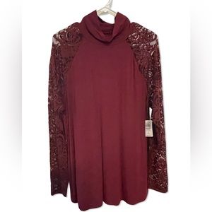 NWT Torrid Super Soft Knits Red Lace Long Sleeve Blouse Mock Neck Size 2 Fall
